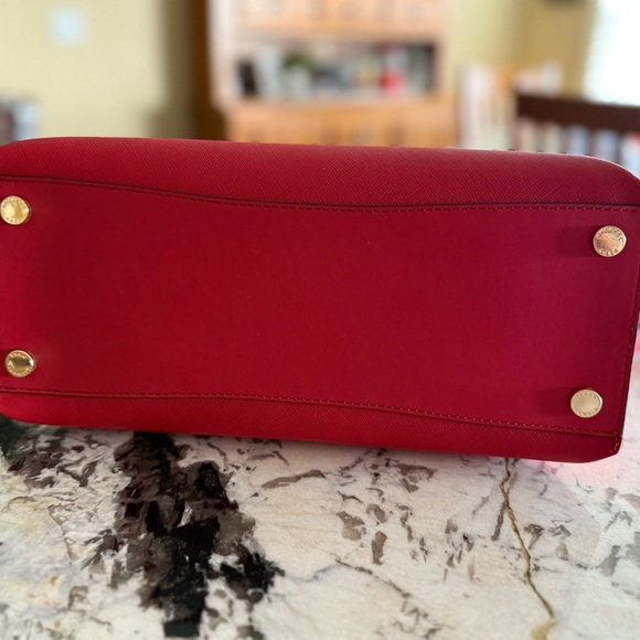 Michael Kors Ruby Satchel Leather Handbag Crimson - Picture 6 of 12